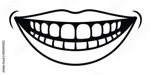 Black and White of a Wide, Smiling Mouth with Visible Teeth