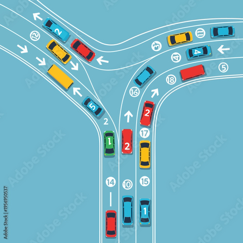 Traffic Jam Intersection: Cars Merging and Congestion on Road
