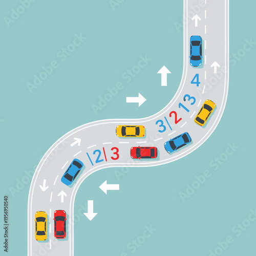 Traffic Jam on a Winding Road: Cars Stuck in Congestion