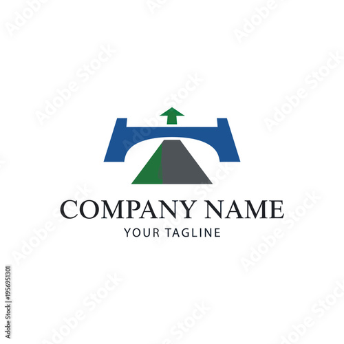 Bridge Logo Design with Upward Arrow, Symbolizing Progress and Growth.