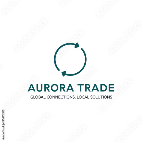 Aurora Trade Logo Featuring Circular Arrows, Global Connections, and Local Solutions.