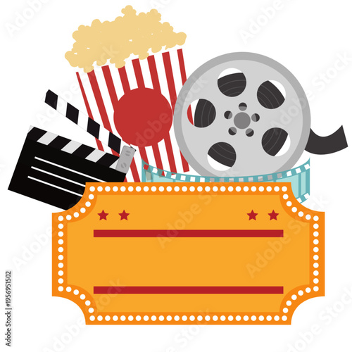 Cinema entertainment set icons featuring film, popcorn, camera, and theater elements in a clean and modern style