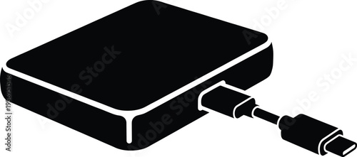 External Hard Drive with USB-C Cable Icon Vector
