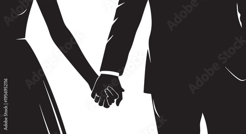 Silhouette of a couple holding hands in love