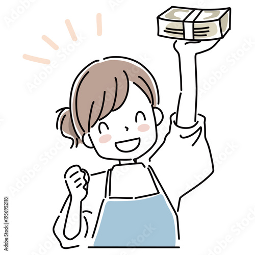 お金を手に入れて喜んでいる女性