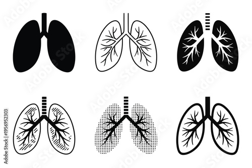 Collection of Stylized Lung in Black and White