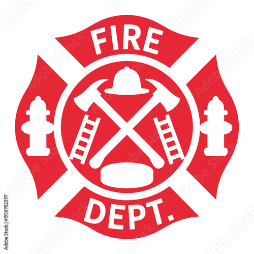 Fire Department Maltese Cross Emblem with Tools and Hydrants