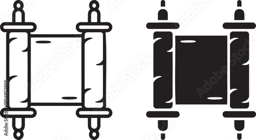 Torah scroll silhouette & outline set isolated on transparent background 