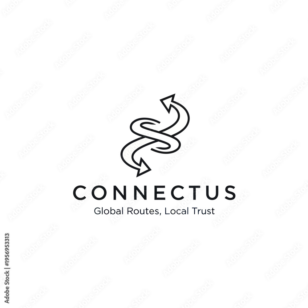 Fototapeta premium Connectus Logo - Intertwined Arrows Symbolizing Global Routes and Local Trust.