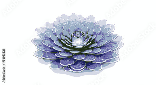 Abstract Floral Design in Shades of Blue and Lavender, Digital Illustration