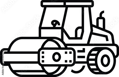 Road roller line icon illustration isolated on gray background, construction compactor machine outline, heavy equipment symbol for roadwork, asphalt paving, engineering and infrastructure concepts