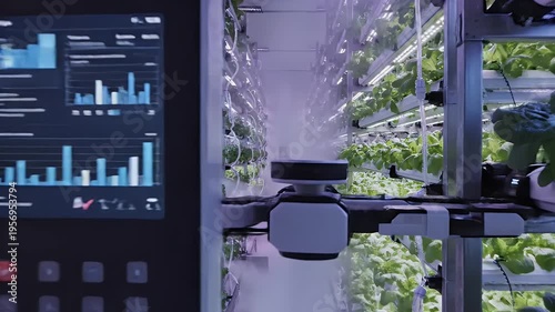 Wallpaper Mural Hydroponic indoor farm with rows of plants lit by LEDs, monitor, misting Torontodigital.ca