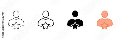 Set of minimalist user profile star icons with transparent background, depicting favorite users, premium accounts, and social profile ratings, vector illustration