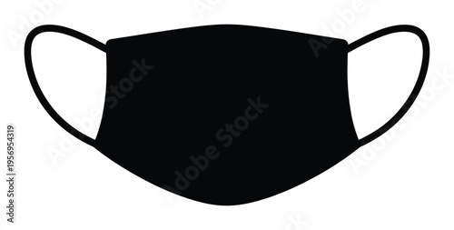 Simple Black Face Mask with Ear Loops on White Background