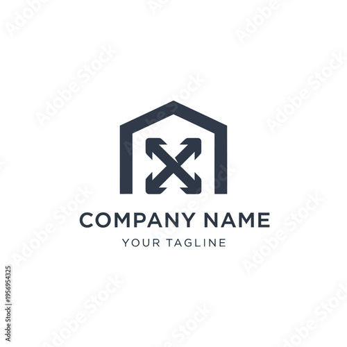 Minimalist House Logo with Expanding Arrows for Real Estate and Relocation.