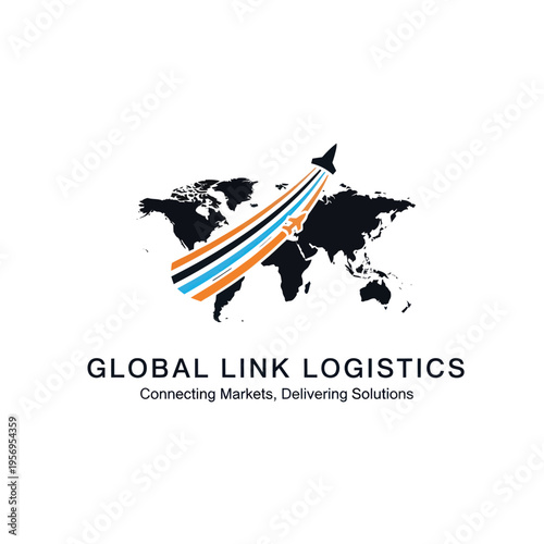Global Link Logistics Logo Featuring World Map and Rocket Trajectory.