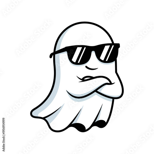 Cool Ghost Wearing Sunglasses, Arms Crossed, Cartoon Character