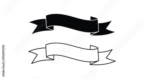 Two decorative ribbon banners in contrasting styles a striking silhouette