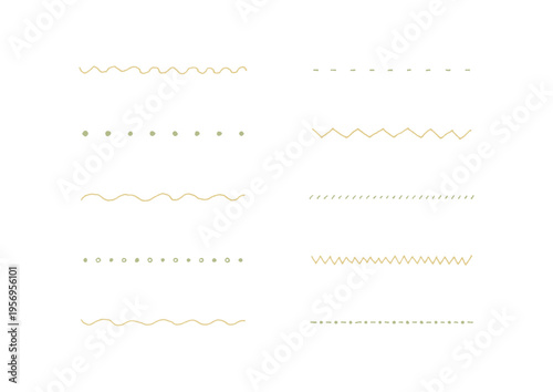 手描きのギザギザ・なみなみ・点々のラインセット2（黄色・緑）