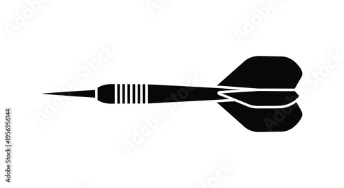A black dart with detailed fletching shown in a striking silhouette