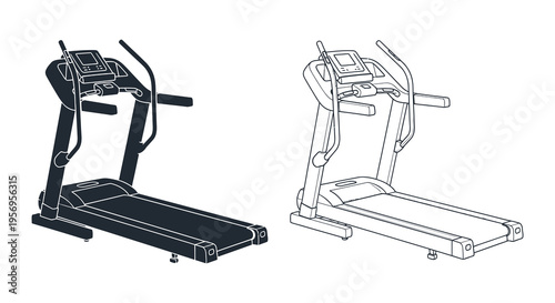 Two treadmill outlines presented in a minimalist black and white silhouette