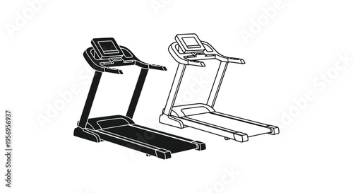 Two treadmills presented in a minimalist black and white silhouette