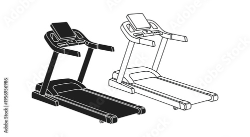 Two treadmill designs in black and white a minimalist silhouette