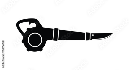 Black silhouette of a leaf blower shaped like a weapon