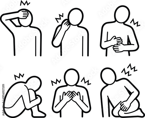 Illustrations of common body pain and discomfort areas experienced by people