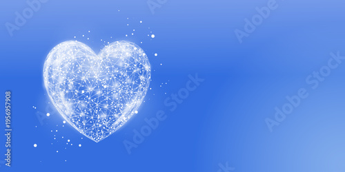 Low poly heart with glowing blue wireframe. Abstract 3D medical technology illustration. Ideal for digital health, charity campaigns, tech backgrounds.