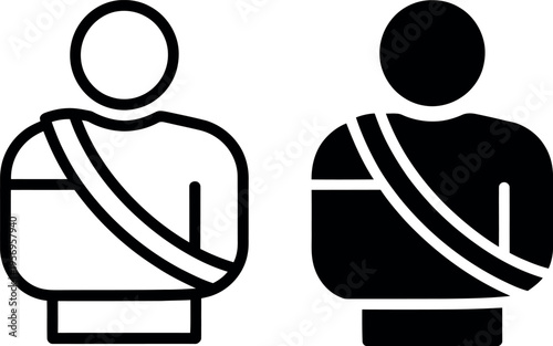 Two medical personnel icons with different color schemes wearing slings