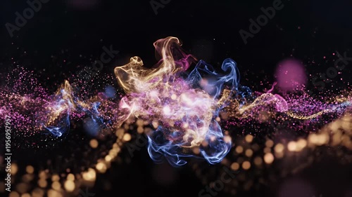 Wallpaper Mural Abstract image features a central flow of shimmering particles, lit from within, on dark background Torontodigital.ca