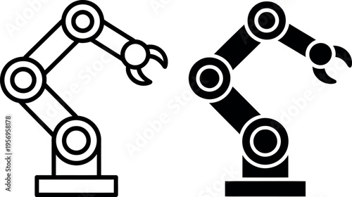 Two robotic arms in contrasting styles performing similar tasks side by side