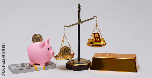 Bitcoin crypto asset versus gold safe reserve. Gold bullion investment against bitcoin currency. Bitcoin strategy versus gold wealth. Gold hedge versus bitcoin.