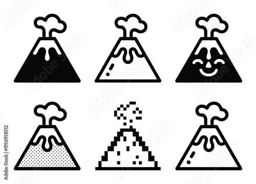 Volcano Icon Set Vector Illustration