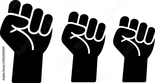 Three iconic black power fists symbolizing unity and strength in solidarity movements