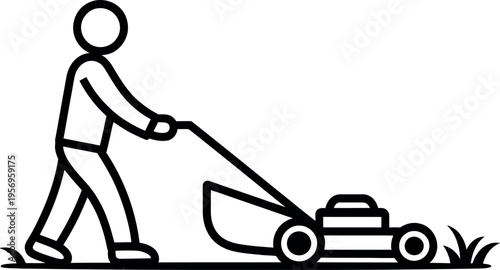 Person operating a lawn mower on a grassy area