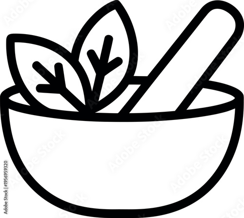 A stylized bowl filled with fresh herbs and chopsticks resting inside