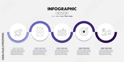 Timeline presentation infographic template circle shape concept business icon 5 option.