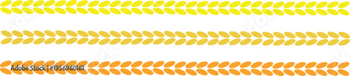 Three rows of repeating leaf shapes in gradient colors from yellow to orange forming decorative borders on transparent background Textile patterns for embroidery or fabric prints