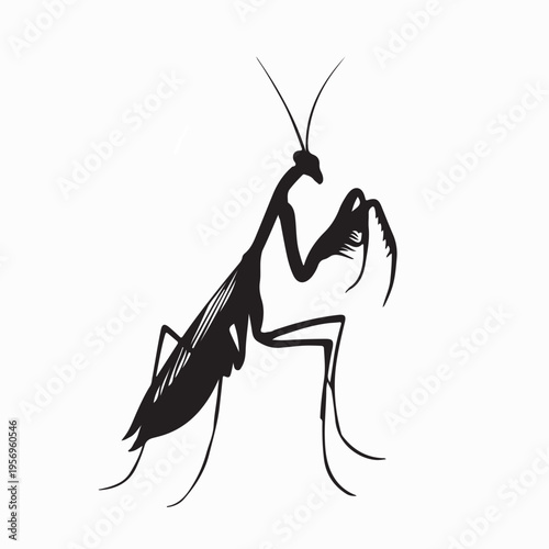 Praying Mantis Silhouette Vector Icon For Pest Control Or Wildlife Concept