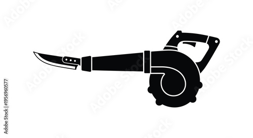 Black silhouette of a leaf blower shaped like a weapon silhouette