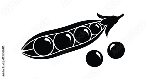 Black silhouette of a pea pod with peas simple design silhouette