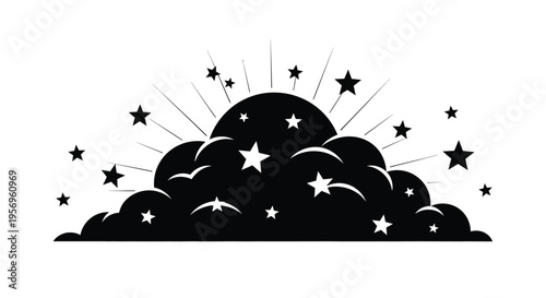 A dark cloudburst with shining stars a striking silhouette