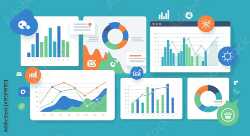 Data visualization dashboard with charts, graphs, and analytics for business intelligence and strategy