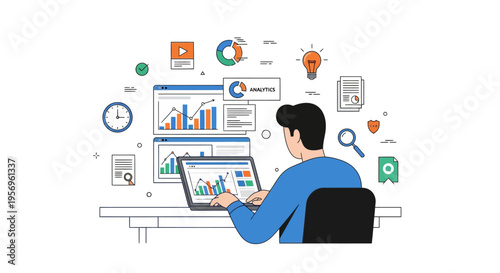 Business analytics and data visualization on laptop and computer screens