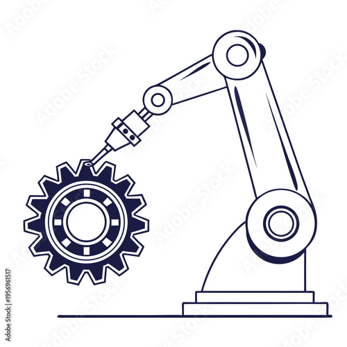 Black line of robotic arm and gear with shading black line robotic arm machine industrial