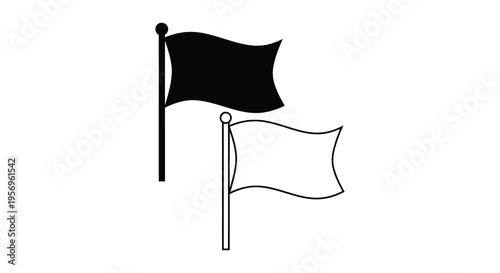 Two flags waving in the wind a striking black silhouette