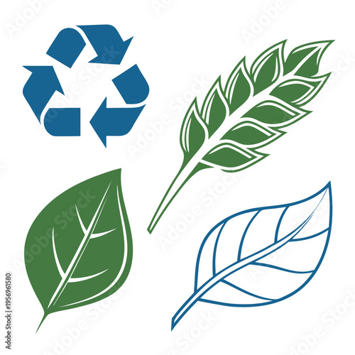 Eco friendly with leaves and recycling symbol in blue and green