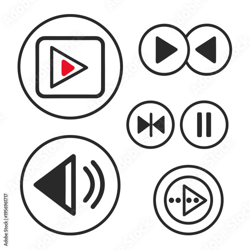 Black play pause and volume control set